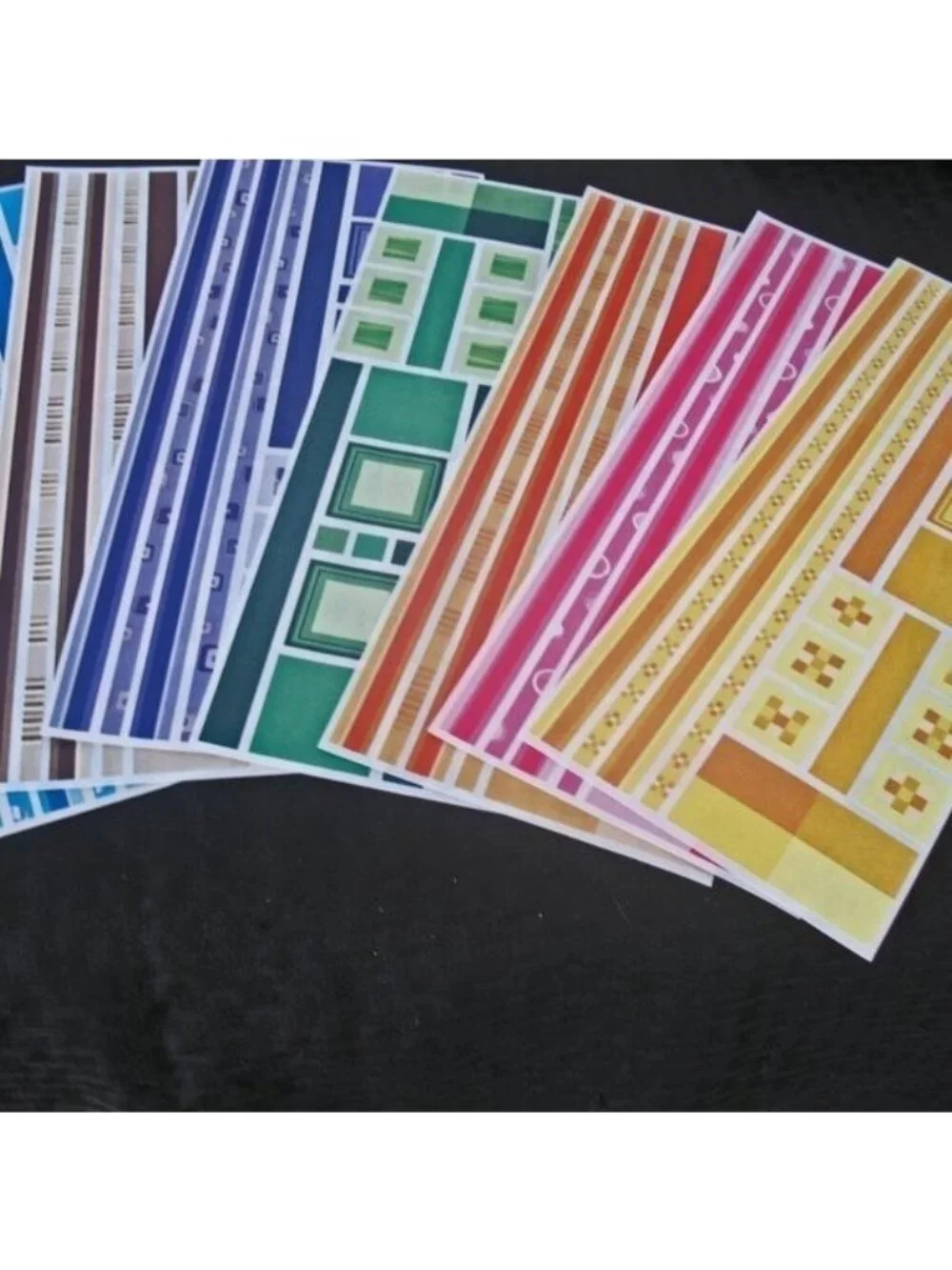 Jumbo Gr LengthsShowcase stickers 8 SHEETS Aqua, Blue, Purple, Green, defect